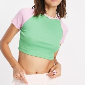 Pink and green crop top